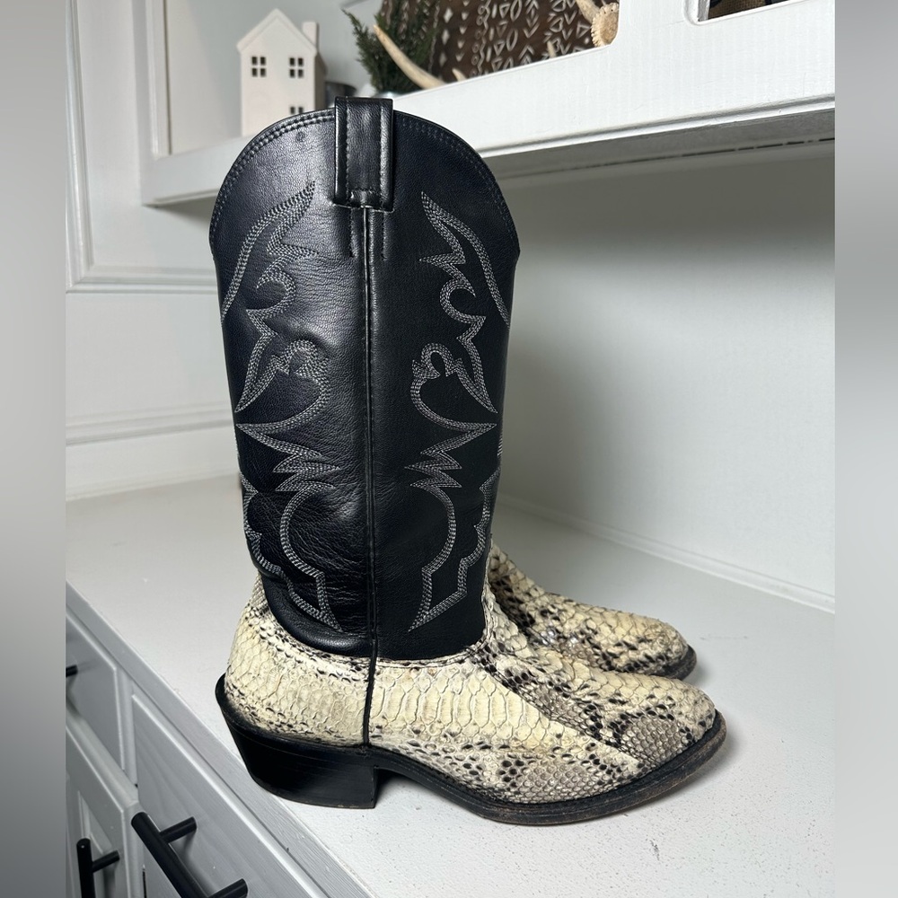 Cavender’s Snakeskin Cowboy Boots Men’s 9D Wmn 10 Exotic Western Black Python - Picture 4 of 9